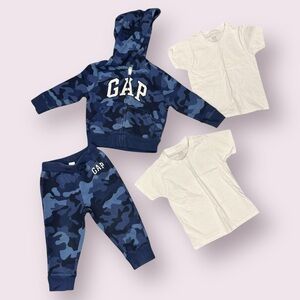 GAP Navy Camouflage Toddler Hoodie Zip Up Sweatpants Set 2T + NWOT White Ts